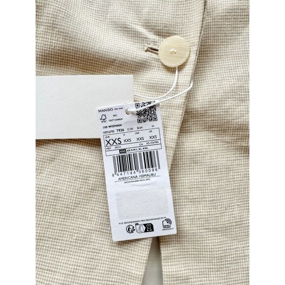 NWT MANGO Beige Linen Cotton Blend Peak Lapel Single Breasted Blazer, Size XXS - Picture 13 of 16
